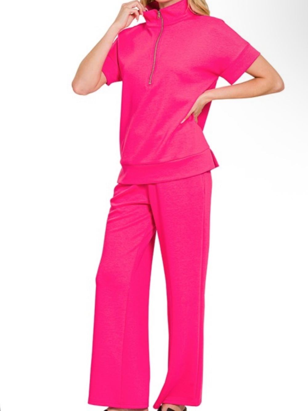 Zenana Hot Pink Scuba Knit Lounge Set – Size Large - Picture 2 of 2